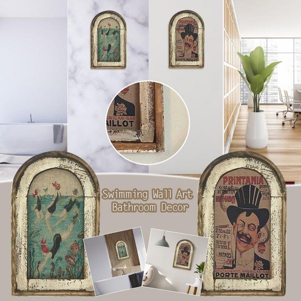 

wall stickers swimming art bathroom decor, wooden fake windows hanging sign statues decorations, fathers day unique home ornaments gifts