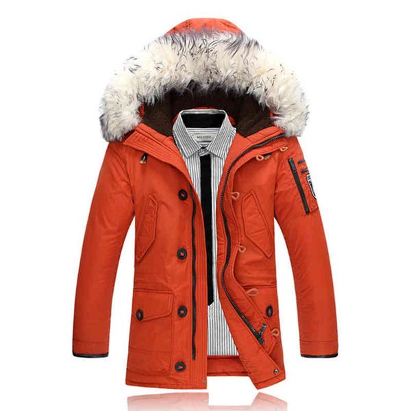 

2021 new winter warm thickened fce coat et fashion white duck fur collar hooded down parkas men, Black;white