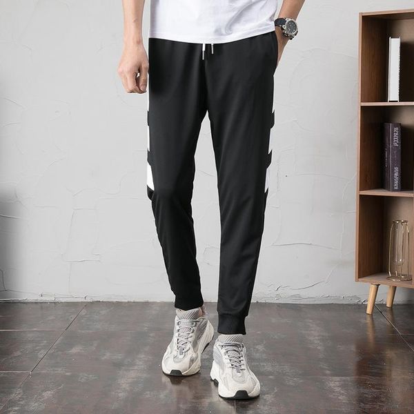 

men's winter trousers fashion striped stitching pants, Black
