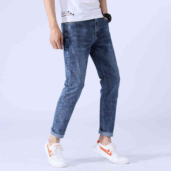 

2021 men's jeans fashion brand straight spring slim pants casual stretch, Blue