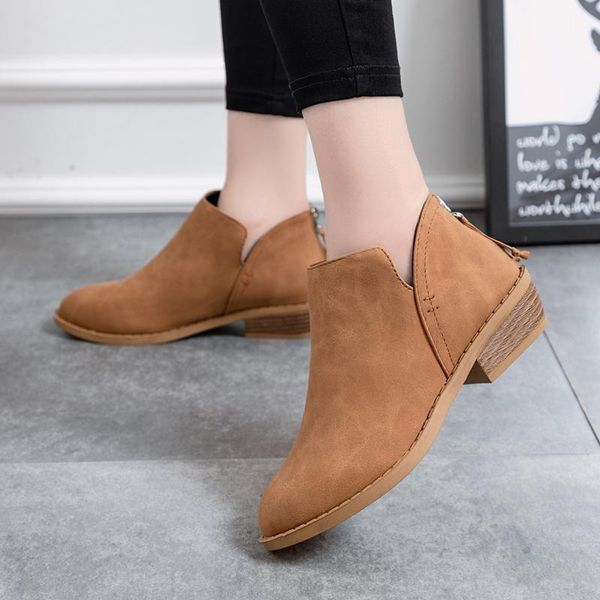 

boots autumn ankle for women shoes woman creepers winter zipper causal square mid heels plus size 35-43 ladies, Black