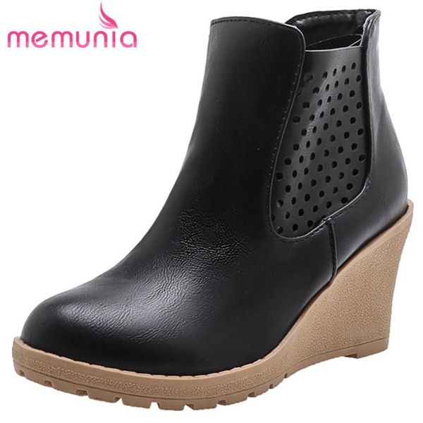 

boots memunia 2021 arrival women ankle hollow out zip wedges shoes comfortable fashion casual female big size 43, Black