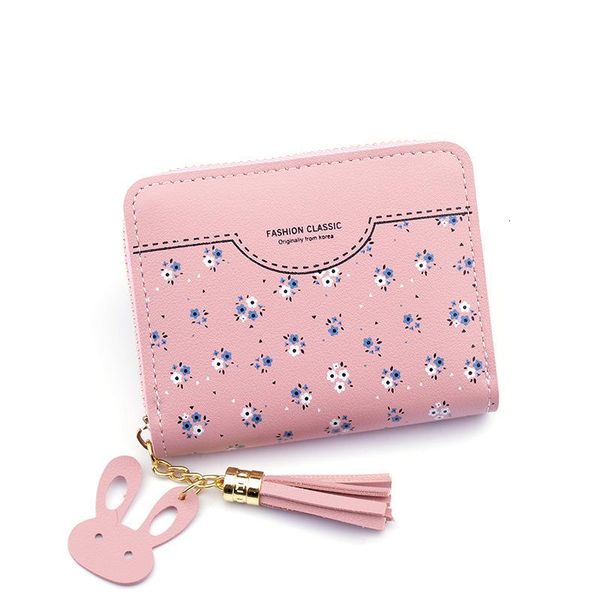 

wallets 2021 arrival wallet female short paragraph simple student print folding small fresh two fold zip lady tassel coin purse, Red;black