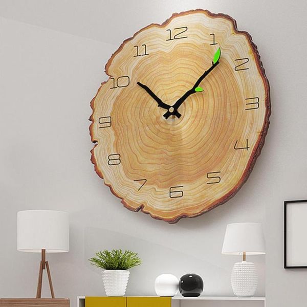 

wall clocks 12inch vintage wooden clock cafe office home kitchen silent timepiece decor quartz movement annual ring design
