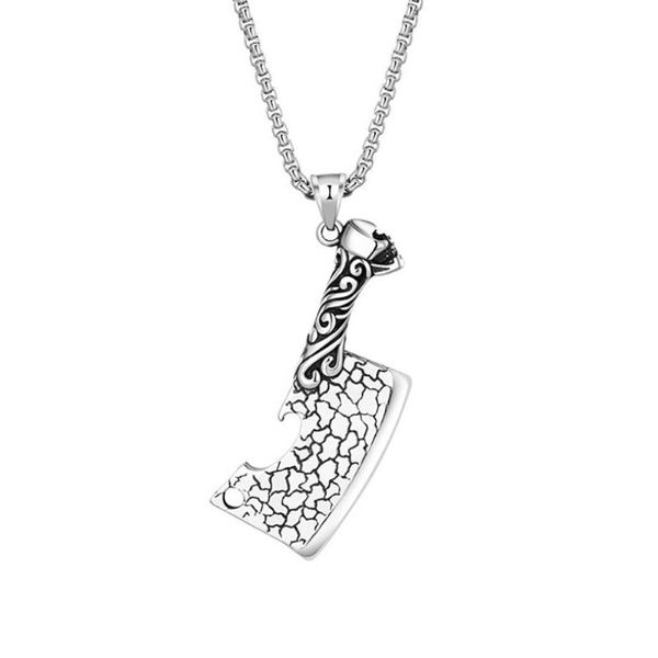 

stainless steel vintage skull kitchen knife punk rock pendant necklace jewelry gift for him with chain chains, Silver