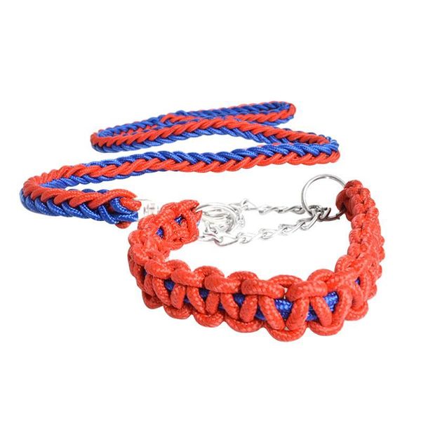 

dog collars & leashes thicken nylon alloy buckle pulling rope leash strap traction pet supplies for large medium puppy (red blue, size l)