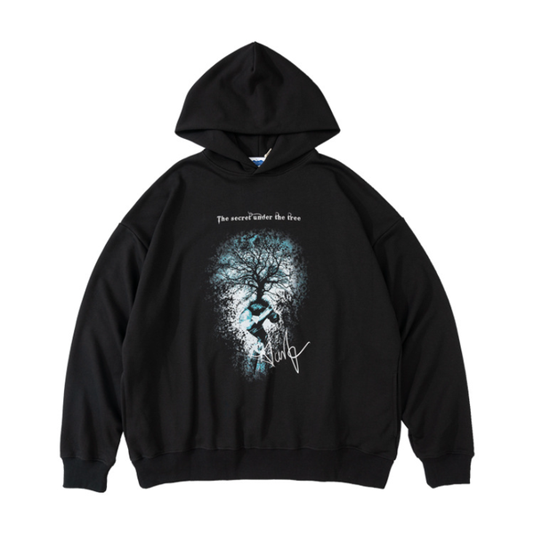 

men's hoodies & sweatshirts 2021 dark streetwear mysterious tree print punk mens hip hop pullover oversized cotton hooded sweatshirt vi, Black