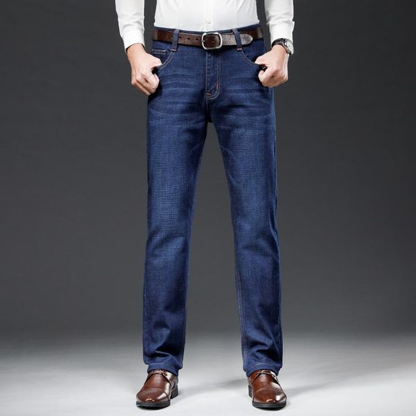 

men's jeans straight-leg 2021 spring autumn classic style advanced stretch loose pants male brand, Blue