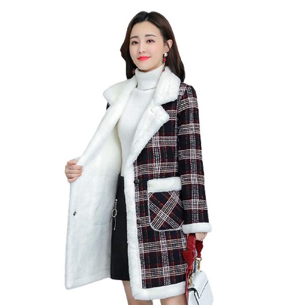 

women's wool & blends womens jacket autumn winter fleece thickening medium long cotton-padded coat female imitation lamb cashmere korea, Black