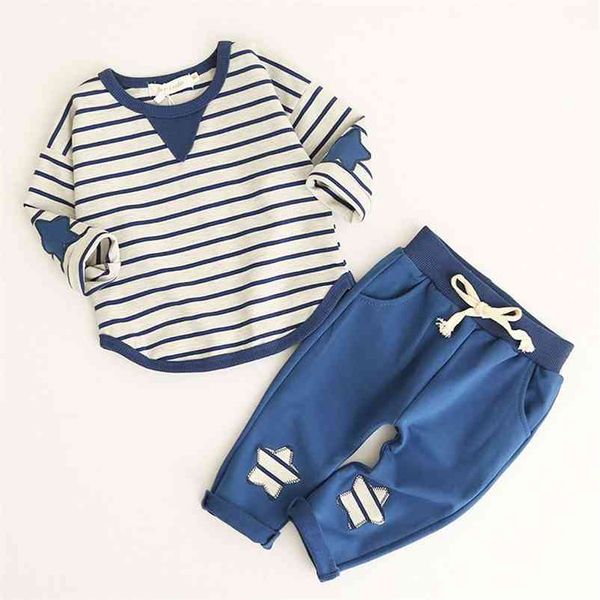 Baby Roupas Sets Kids Roupas Primavera Longa Manga Esportiva Suits Laço T-shirt + Calças Meninos 210429