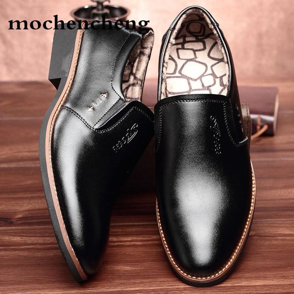 

dress shoes 2021 men spring autumn breathable point toe leather formal sewing slip on business wedding fashion casual male, Black