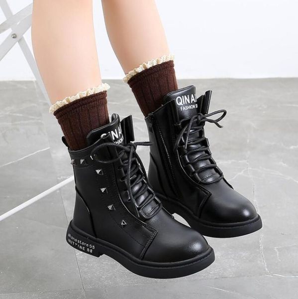 

boots children' pu leather 2022 boys girls soft sole short fashion british style kids sport shoes baby sneaker, Black;grey