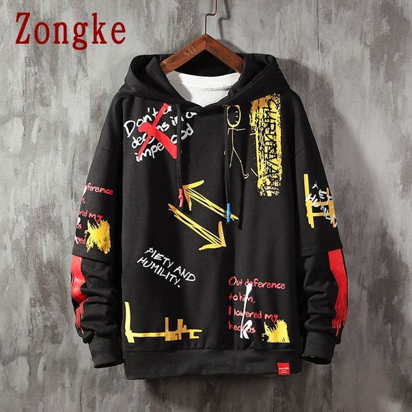 

spring pullover hooded hoodies fashion streetwear geometric casual sweatshirt men hoodie hip hop coat m-5xl kg-340, Black
