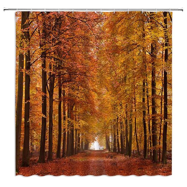 

sztnsm autumn shower curtain dense red maple forest autumn yellow fallen leaves scenic,70x70 inch polyester fabric bathroom