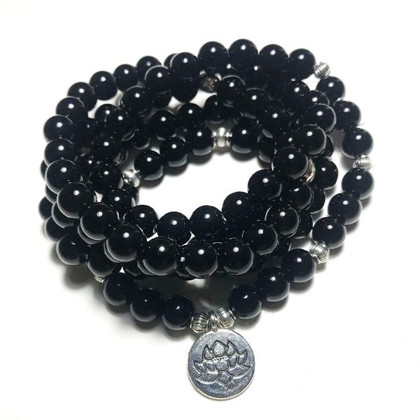 

beaded, strands 108 mala 8mm black onyx beaded elastic wrap bracelet meditation yoga healing jewelry men and women charm bangle lotus om amu