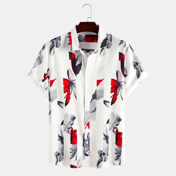 

men's short sleeve shirt fashion casual printed shirts, White;black