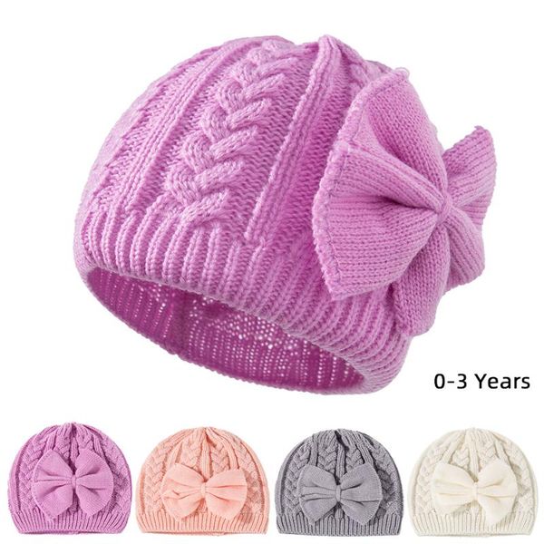 

caps & hats 0-36 months toddler kids warm hat turbans headwrap for baby girls crochet knitted headband accessories girl with big bows, Yellow