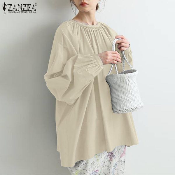 

women's blouses & shirts 2022 spring ruched shirt women stylish long puff sleeve blouse casual solid tunic femininas lace up blu, White