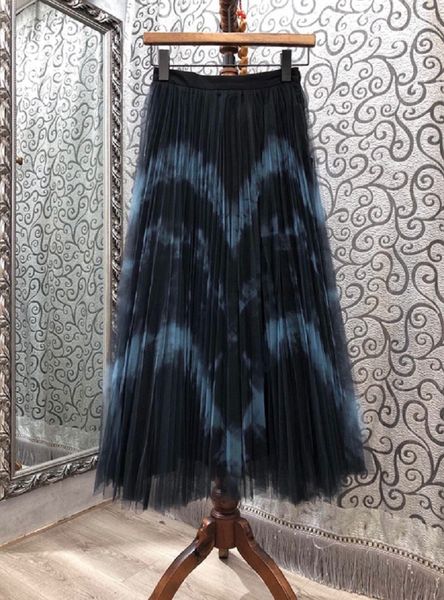 

skirt skirts 2021 spring summer fashion women gradient print casual pleated long maxi skirt yellow red blue color, Black