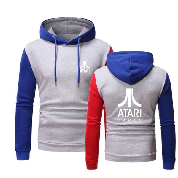 

men's hoodies & sweatshirts men autumn spring 2021 atari games logo comfortable college movement printing splicing hooded leisurecomfo, Black