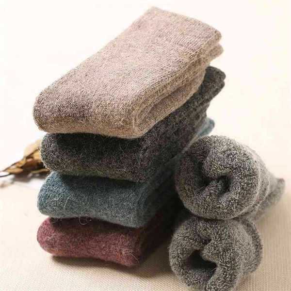 Mulheres inverno quente cor sólida lã super grossas alta qualidade cashmere neve casual meias 2 par 210720