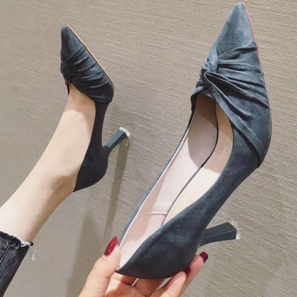 

dress shoes rlinf women concise office fashion pointed toe pumps flock shallow high heels women's party, Black