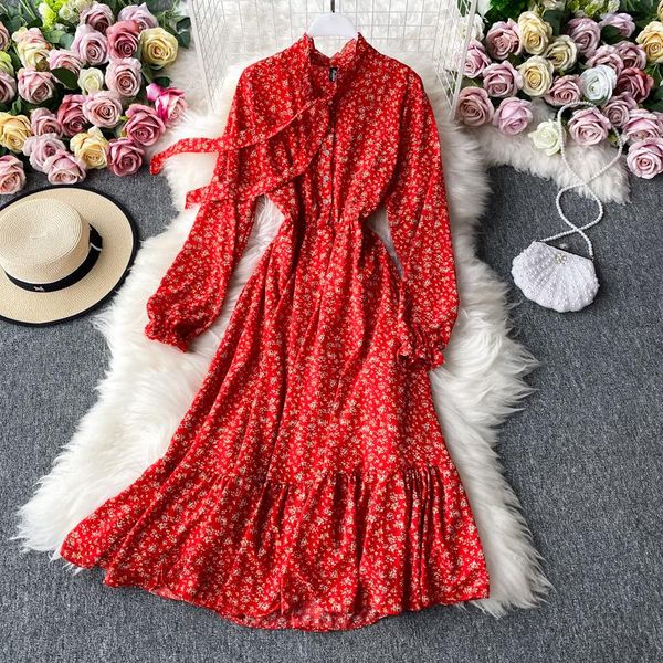 

casual dresses 2021 fashion women's clothing autumn stand full print dress, Black;gray