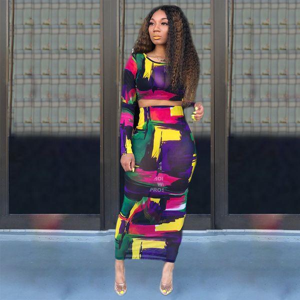 

2021 colorful two piece set v-neck bandage elegant 2 piece set women full sleeve and long skirts summer sets, Black;white
