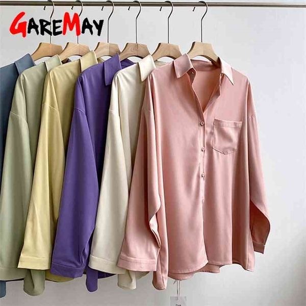 

women's blouse new hit spring long sleeve loose yellow vintage chiffon beige purple shirt women oversize white with collar 210323