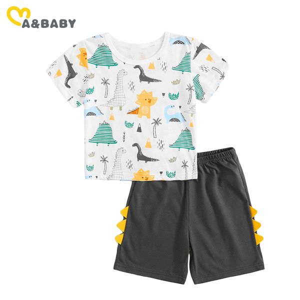

2-7y summer children kid boy clothes set cartoon animal dinosaur t shirt shorts outfits costumes clothing 210515, White