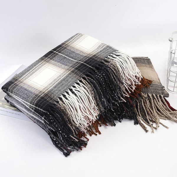

autumn and imitation cashmere scarf women's winter korean version thickened warm tassel shawl men's plaid scarf, Blue;gray