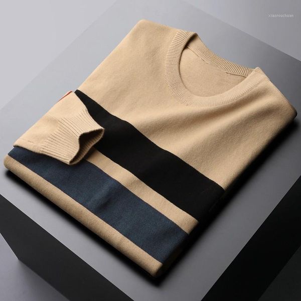 

men's sweaters minglu autumn winter male luxury contrast color stripe round collar casual slim fit man 4xl, White;black