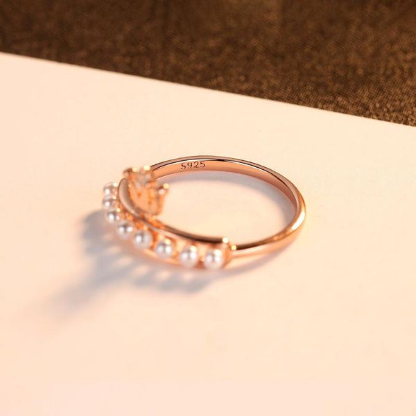 

cluster rings fashion 925 solid sterling silver pearl gemstone wedding engagement rose gold crown ring women fine jewelry gifts wholesale, Golden;silver