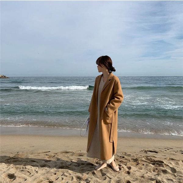 

women's wool & blends hepburn style slit thinner handmade cashmere coat, Black