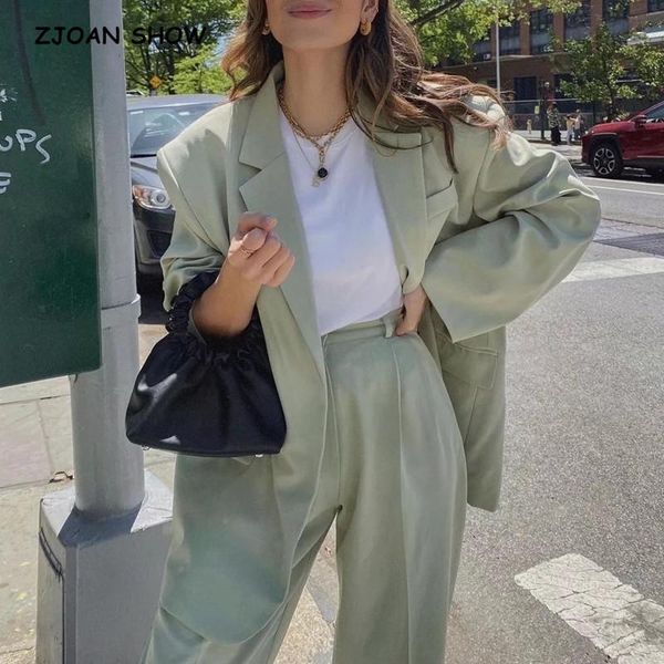

women's suits & blazers 2021 autumn grass green back slit oversize blazer boyfriend vintage style women loose mid long suit chic fashio, White;black
