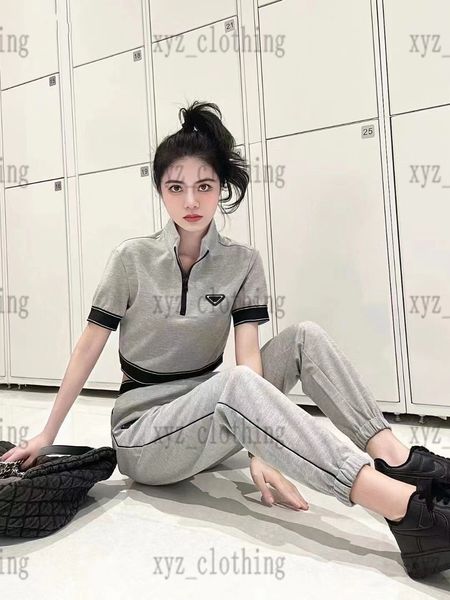 

22 pra womens t shirts pants sets brand designer tracksuits womens pant set sports wear polo jacket casual trousers wide leg elastic waist s, White