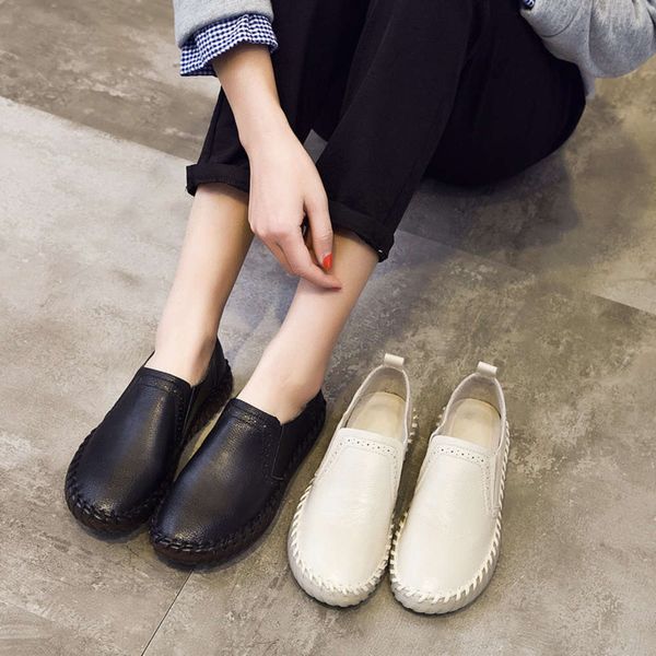 

casual shoes 2021 spring new soft soled comfortable leather hollow out single shoes with five pointed star finish and pure cow round head wo, Black