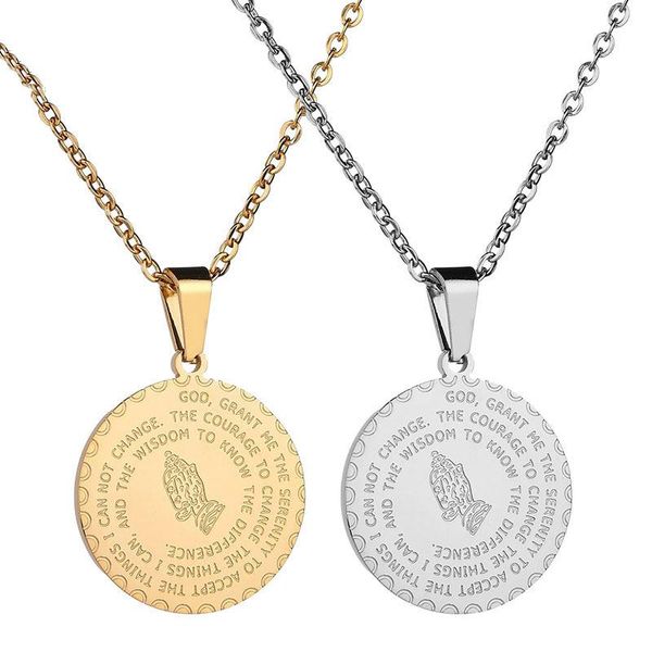 

pendant necklaces gold silver color men's cross bible verse necklace for women stainless steel chain prayer coin bling jewelry