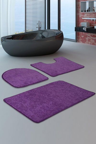 

bonny home emboss ivy purple pcs set bath mat rug slip-resistant toilet seat pad mats