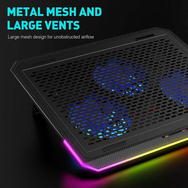 

fans & coolings rgb lapcooling pad for 15.6-17 inch with 3 quiet and touch control, pure metal panel portable cooler