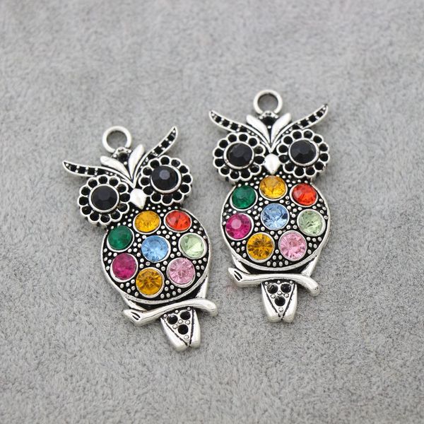 Красочные Crystal Owl Animal Clarms 20 шт. / Лот Горячие Античные Серебряные Подвески 22x47mm L1598 Ювелирные Изделия Компоненты NZSilver