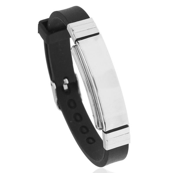 

tennis simple black silicone adjustable women/men bracelets 22.5cm couple fashion wrist jewelry bangles with stainless steel charms, Golden;silver