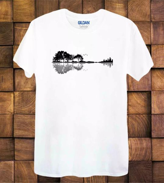 

guitar tree t shirt landscape music ladies /tee 866, White;black