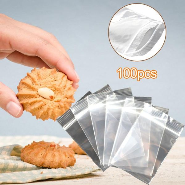 

storage bags transparent pvc lot of 100 zip plastic 8x12cm airtight bag fresh-keeping kitchen biscuit cookies tool