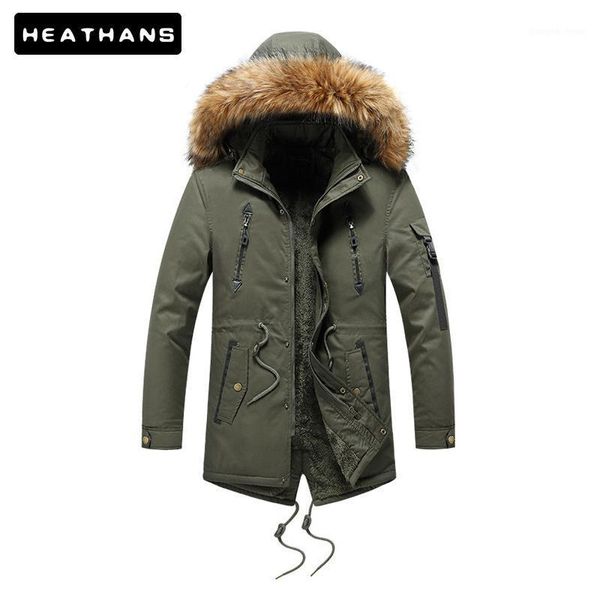 

men's down & parkas -30 degree men winter long coat big fur collar hooded cotton padded male velvet warm jacket outdoor windproof parka, Black