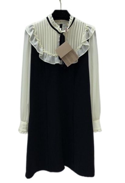 

milan runway dresses 2022 spring summer stand collar long sleeve women's designer dress brand same style clothing 1204-18, Black
