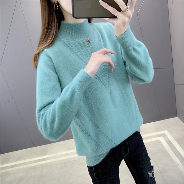 

women's sweaters 17708 pullover mink like half high collar sweater 47, White;black