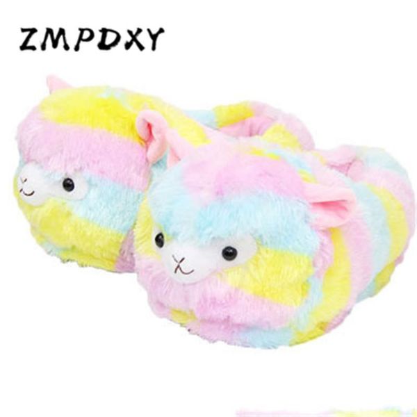 

winter ladies home cotton slippers women/men cartoon animal couple slides indoor warm plush shoes female house fuzzy flip flops, Black