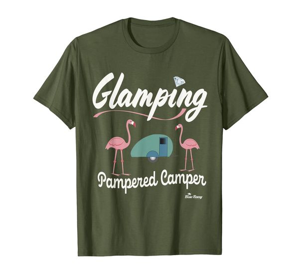 

glamping pampered camper flamingo women's t shirt, White;black