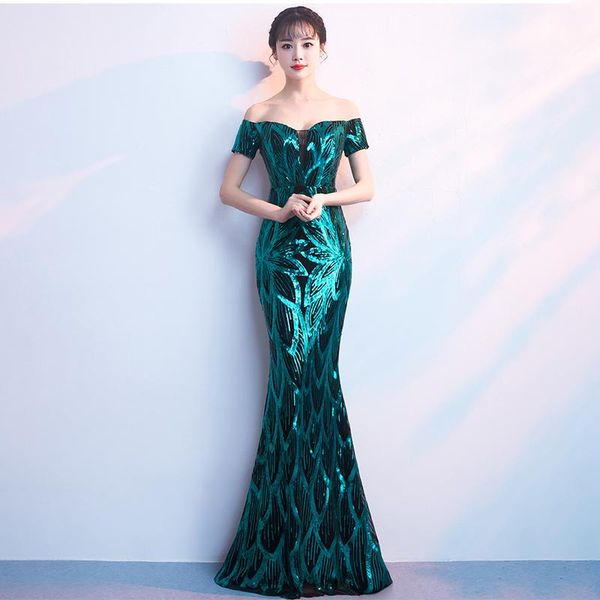 

evening dresses women dress long lace sequin shining prom party formal maxi off the shoulder mermaid gown vestido de festa, Black;red